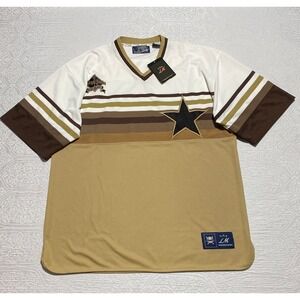 USA LM Team Sport Baseball Jersey Brown Beige White Striped Patch Mens‎ Size 2XL